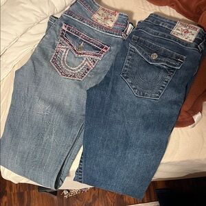 True Religion Women's Boot Cut Jeans in Light Blue and Dark Blue